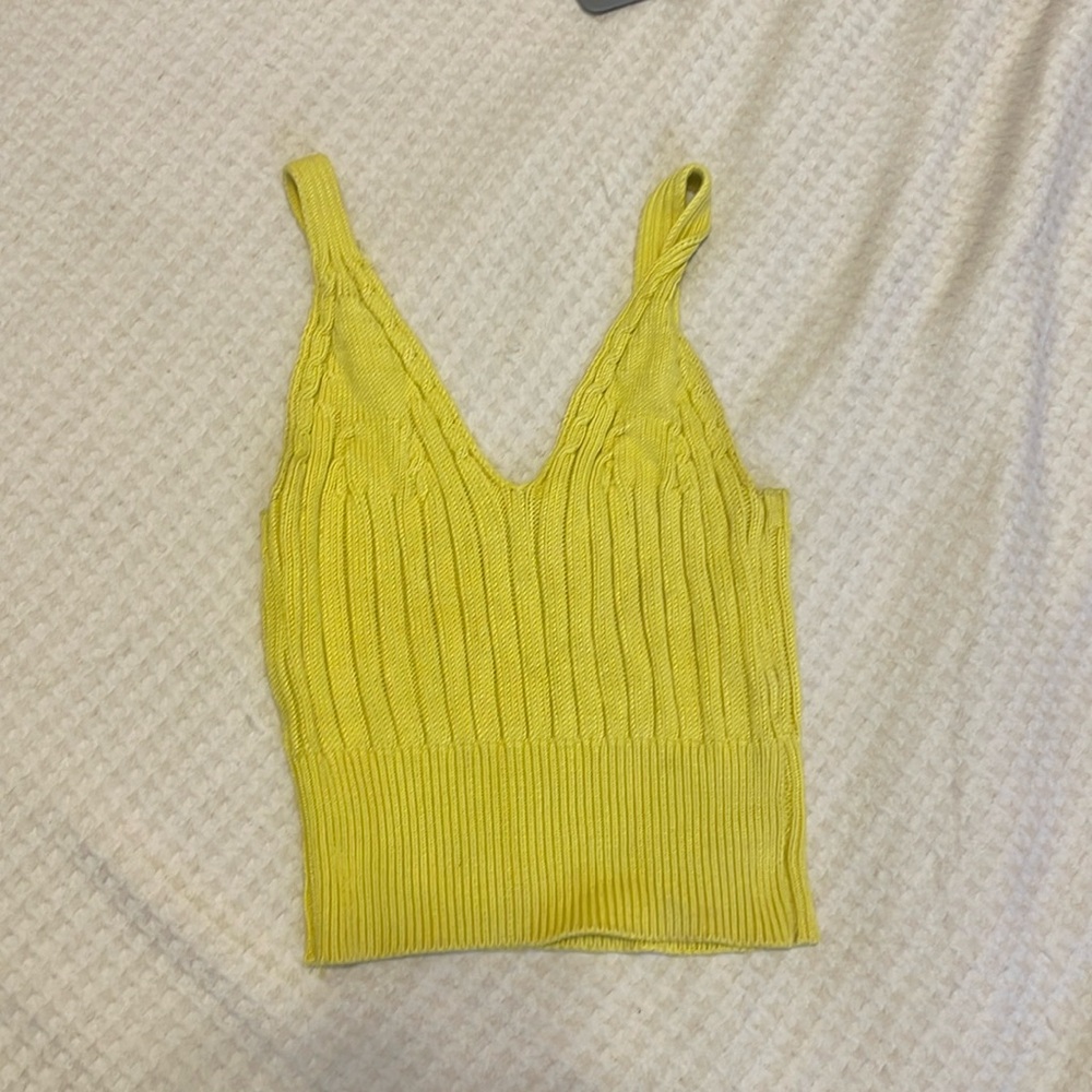 Zara yellow knit cropped tank top